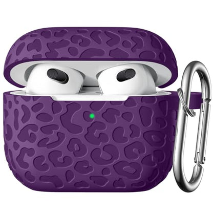 Compatible with AirPod Case 3rd Generation, Leopard Engraved Soft Silicone Skin Cover Full Protective Case,Compatible with Apple AirPod 3rd Generation Case,Front LED Visible - color: Darkpurple, size: AirPods 3rd Case