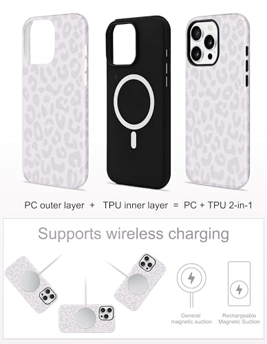 Jusy Magnetic Cheetah Phone Case for iPhone 16 Pro Max,Gray Leopard | Compatible with MagSafe,Cute Aesthetic Tortoise Shell Design,TPU and PC Protective Shockproof Cover - color: Gray Leopard