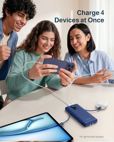 charmast 10000mAh Portable Charger with Built-in Cables and AC Wall Plug - color: Navy