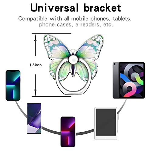 Bling Metal Cute Butterfly Cell Phone Ring Holder 360°Rotation Finger Stand Kickstand Universal Compatible with All Smartphone(Diamond White) - color: white diamond