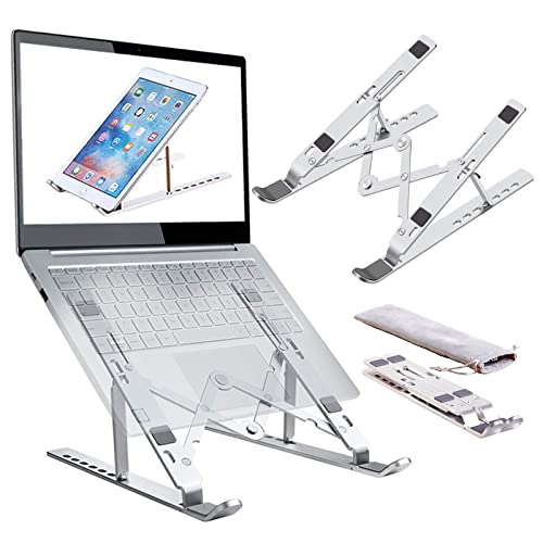 Laptop Stand, Laptop Riser Computer Stand for Desk, Adjustable Aluminum Foldable Portable Desktop Holder, Compatible with MacBook Air pro, iPad, Lenovo, 10-15.6” Laptop and Tablets (Silver)