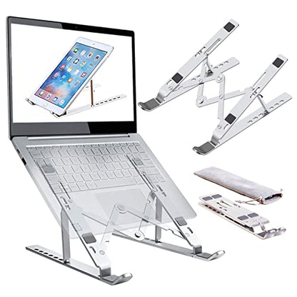 Laptop Stand, Laptop Riser Computer Stand for Desk, Adjustable Aluminum Foldable Portable Desktop Holder, Compatible with MacBook Air pro, iPad, Lenovo, 10-15.6” Laptop and Tablets (Silver)