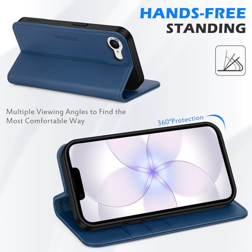 SHIELDON Genuine Leather Case Wallet for iPhone 17e/16e 6.1", Royal Blue | Magnetic Closure, RFID Blocking, Credit Card Slot, Viewing Stand, Foldable Design, Shockproof TPU Phone Cover - color: Royal Blue