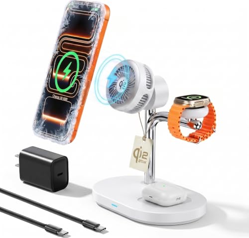 Qi2.2 25W 3 in 1 Wireless Charging Station with TEC Active Cooling Mag-Safe Charger Stand,Magnetic Qi 2 Wireless Charger for iPhone 17-8,Galaxy S26/S25/S24,Apple Watch,Pods/Buds (White) - color: white