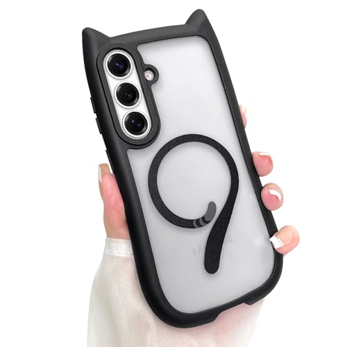 AIGOMARA Cute Case for Samsung Galaxy S26 Case with Cat Ears, Black | Kawaii Magnetic Kitty Tail Design [Compatible with MagSafe] Clear Aesthetic Drop Proof Phone Cover for Women Girls - color: Black, size: Samsung Galaxy S26
