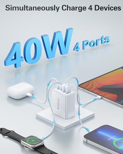 2-Pack iPhone 14 13 Charger Fast Charging, 40W 4-Port USB C Chargers Block with 6FT USB C to Lightning Cable for iPhone 14 13 12 11 Pro Max XS XR X 8, Multi Wall Plug Power Adapter Charging Box - color: 2-Pack Plug /6FT C-L White