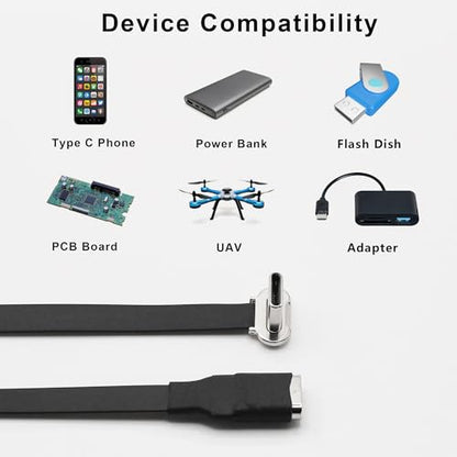 Right Angle USB C Flat Extension Cable 90 Degree USB C Male to Female Fast Charge Data Cord for Power Banks Phone(6.3in/160mm) - size: 6.3in/160mm