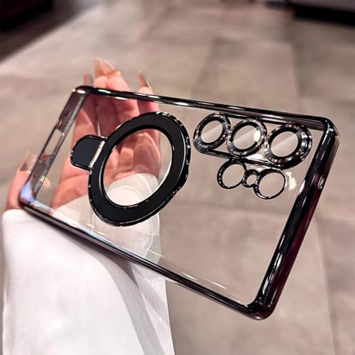 Clear for Samsung Galaxy S25 Ultra Case Magnetic Invisible Stand Built-in Camera Lens Protector Compatible with MagSafe Case Cover for Galaxy S25 Ultra,Black - color: Black, size: for Samsung S25 Ultra