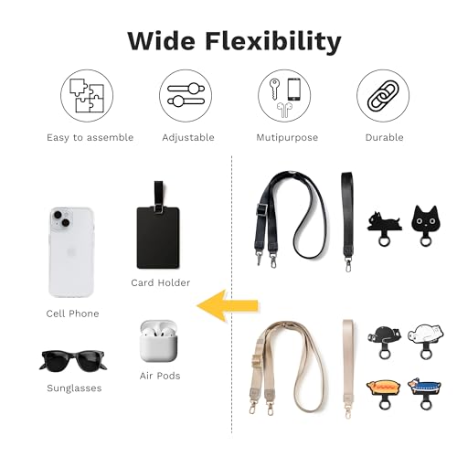 EKAX Anti-Theft Phone Strap, Adjustable Crossbody & Wrist Lanyard, Universal Tether Tab (2-Pack) for Secure Hands - color: Black Cat