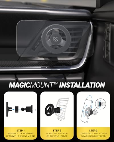 Scosche MagSafe Car Mount Vent, Magnetic Phone Holder for Car with Strong Magnets and Secure Twist-Lock Vent Clip, 360° Rotatable Car Phone Holder for iPhone 17 16 15 14 13 12, Includes Magnetic Ring - size: 1 Pack