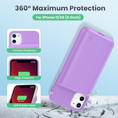 Feob Battery Case for iPhone 11/XR, [2026 Upgraded] 7500mAh Slim Portable Smart Charging Case Rechargeable Protective Extended Charging Cover for iPhone 11/XR-Purple - color: Purple
