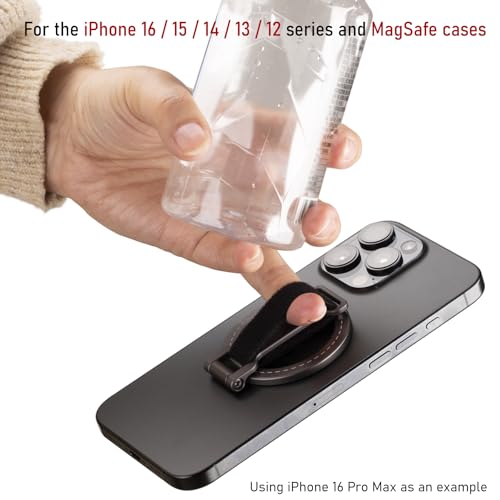 for Magsafe Phone Grip Kickstand – Adjustable Snap Grip Strap | 20 N52 Strong Magnets for iPhone 12/13/14/15/16/17 Pro Max & MagSafe Cases Magnetic Attach | Foldable & Ultra-Portable Design