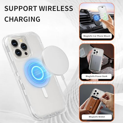 Follaroma Magnetic for iPhone 15 Pro Case,Heavy Duty Phone Cases,Clear,6.1" | Compatible with MagSafe, Heavy Duty Shock proof Protection, Military-Grade Anti-Drop, Dual Layer Transparent Protective Cover - color: Clear, size: iPhone 15 Pro 6.1''