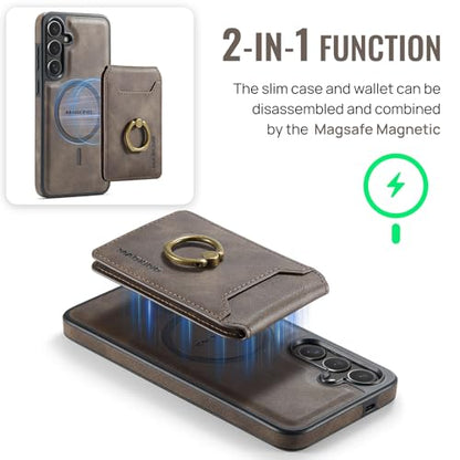 for Samsung Galaxy S26 Plus 2 in 1 Detachable Card Bag Wallet Case Durable Leather Wallets Magnetic Card Holder 4 Card Slots Ring Stand RFID Blocking Coffee - color: Coffee, size: Samsung Galaxy S26 Plus