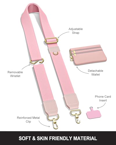 Nipichsha Crossbody Phone Strap with Wallet, Clip and Go Strap for Phone - color: Z-pink