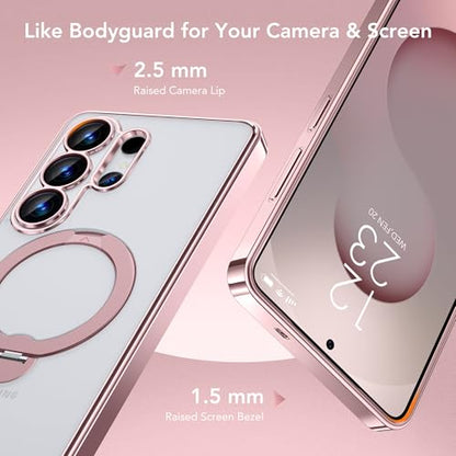 GolbinBox Magnetic for Samsung Galaxy S26 Ultra Case with 360° Spin Stand | [Compatible with MagSafe][Military Drop Protection] Shockproof Galaxy S26 Ultra Phone Cover with Kickstand, Warm Pink/Clear - color: Warm Pink/Clear
