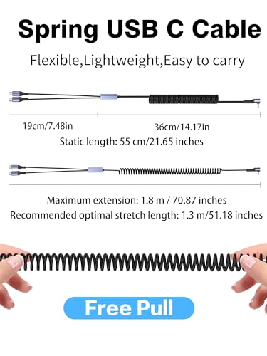 YACSEJAO 66W 90 Degree USB C Retractable Spring Splitter Cable - style: Type C+Mirco USB