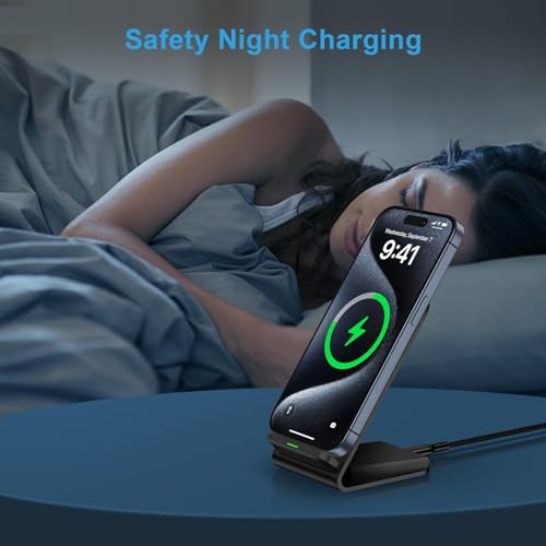 Fast Wireless Charger, Qi Certified Wireless Charging Station with Sleep-Friendly Adaptive Light Compatible with iPhone, Samsung, Google Phone, Black