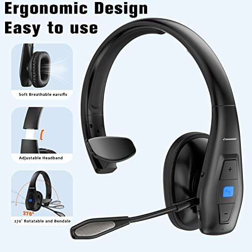 Conambo Bluetooth Headset V5.1, Trucker Bluetooth Headset with CVC8.0 Dual Mic Noise Canceling & Mute Button & 60 Hrs Workingtime Wireless On-Ear Headphones for Trucker Home Office Work Cell Phones