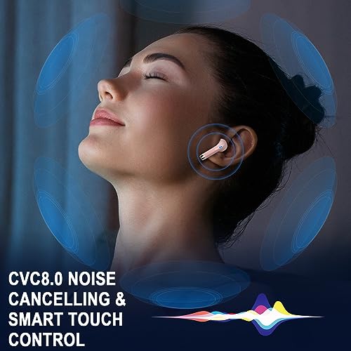 Jxrev Wireless Bluetooth 5.4 Earbuds, 6D Stereo Ear Buds, LED Power Display - color: peach pink