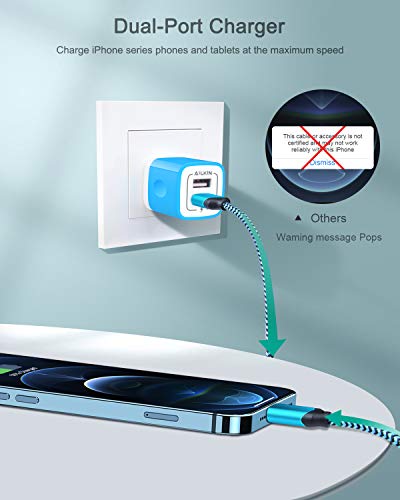 AILKIN iPhone Chargers Apple MFI Certified 6Ft Long Braided Lightning Cable - color: Blue, style: Lightning