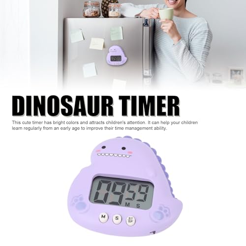 Cute Dinosaur Timer, Large LCD Display Battery Powered Magnetic Foldable Stand Countdown Alarm Clock for Kids Teachers Home Office Purple - color: Purple