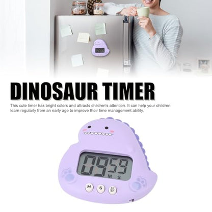 Cute Dinosaur Timer, Large LCD Display Battery Powered Magnetic Foldable Stand Countdown Alarm Clock for Kids Teachers Home Office Purple - color: Purple