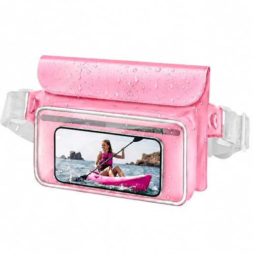 Ipx8 Waterproof Fanny Pack, 1 Pack Floating Waterproof Phone Pouch Touchscreen Dry Bag with Adjustable Waist Strap for Beach, Swimming, Kayaking, Boating, Fits Phones up to 8.5"(Pink) - color: Pink