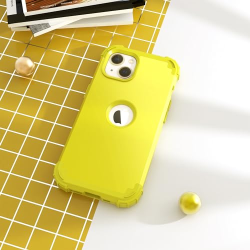IDweel for iPhone 15 Case with Screen Protector,Luxury 3 in 1 Shockproof Slim Fit Hybrid Heavy Duty Protection Glitter Hard PC Cover Soft Silicone Bumper Full Body Case,Yellow - color: Yellow