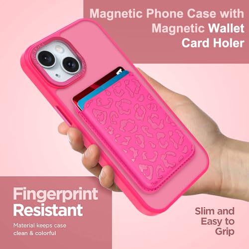 Magnetic Designed for iPhone 15 Case 6.1" 2023, Hot Pink | [Compatible with Magsafe] [with Wallet & Card Holder] [Cute Cheetah Print] Slim Translucent Matte Phone Case - color: Hot Pink+Cheetah, size: iPhone 15