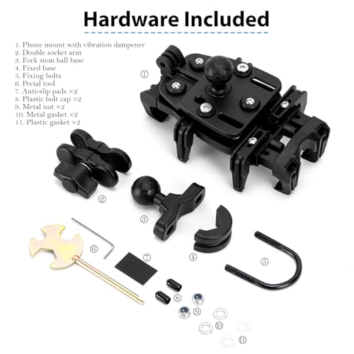EMERK Motorcycle Phone Mount - Anti-Shake Phone Holder with Vibration Dampener Fits 4.7''-7.2'' Smartphones, Adjustable Heavy-Duty Handlebar Mount for Bike Bicycle Scooter ATV (0.5''-1.3'' Handlebars)