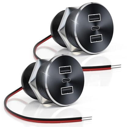 2PCS 72W RV USB Outlet All-Aluminum 12V/24V 3 Ports Recessed Mount - color: Silver, size: 2P