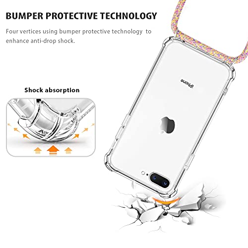 for iPhone 7 Plus Case Clear Hanging Adjustable Neck Lanyard Crossbody Phone Cover for iPhone 8 Plus Women Girls Soft Slim Protective Strap Mobile Case for iPhone 7/8 Plus 5.5 Inch - Rainbow - size: iPhone 7 Plus, iPhone 8 Plus