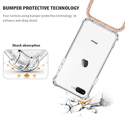 for iPhone 7 Plus Case Clear Hanging Adjustable Neck Lanyard Crossbody Phone Cover for iPhone 8 Plus Women Girls Soft Slim Protective Strap Mobile Case for iPhone 7/8 Plus 5.5 Inch - Rainbow - size: iPhone 7 Plus, iPhone 8 Plus