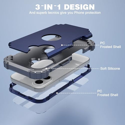 IDweel for iPhone 16 Case with Screen Protector, 3 in 1 Shockproof Slim Fit Hybrid Heavy Duty Hard PC Cover Soft Silicone Bumper Full Body Anti-Fingerprint Case, Blue - color: Blue