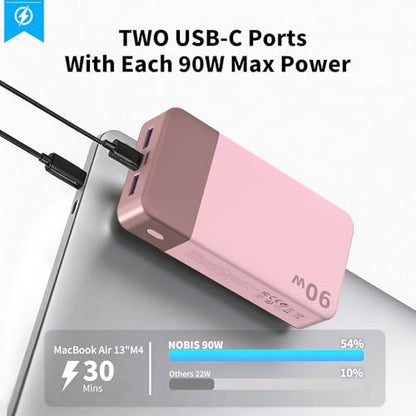 NOBIS 90W Portable Charger 20000mAh Laptop Power Bank Fast Charging - color: Pink