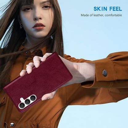 ZZXX for Samsung Galaxy S25 FE Wallet Case with [RFID Blocking] Card Slot Stand Strong Magnetic PU Leather Flip Fold Protective Phone Case for Samsung Galaxy S25 FE Case Wallet(Wine Red-6.7 inch) - color: Wine Red
