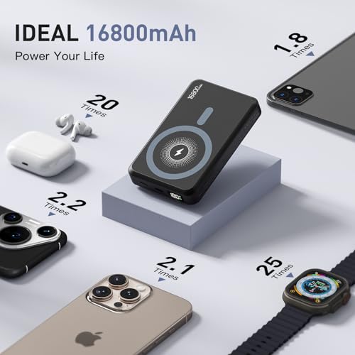 Tryetas 16800mAh Magnetic Power Bank Portable Charger with Built in Cables