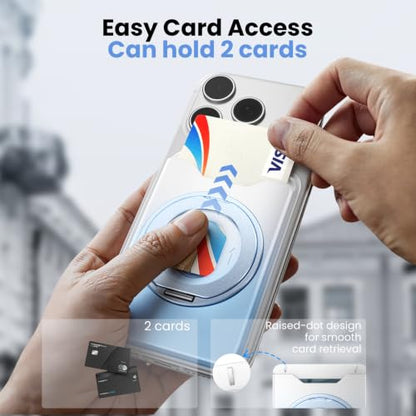 for Magsafe Wallet, 2 Card Holder, With Rotating Stand, Blue - color: Blue