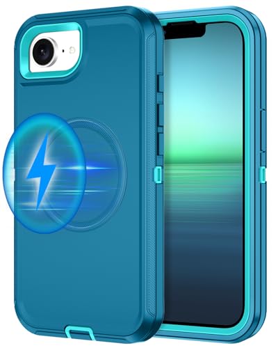 I-HONVA for iPhone 16e Case [Compatible with MagSafe] Shockproof 3-Layer Full Body Protection [Without Screen Protector] Rugged Heavy Duty Cover Case for Apple iPhone 16e 6.1",Turquoise - color: Turquoise