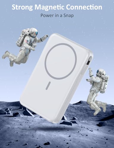 Magnetic Portable Charger 10000mAh, 20W Power Bank with Built in Cable | 20W Fast Charging for Magsafe Battery Pack with LED Display, Travel Essential for iPhone 17/16/15/14/13/12 Pro/Pro Max-White - color: White