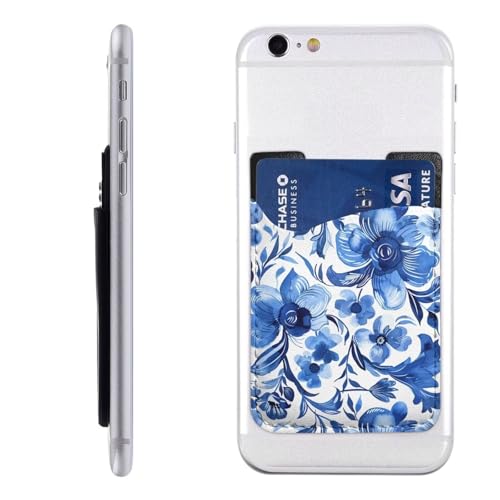 Floral Wallet Card Holder Flower Adhesive Credit Business ID Cards Pocket Chinoiserie Blue Stick on Wallet for Phone PU Leather Adhesive Card Pocket for Phone - color: Blue Flowers