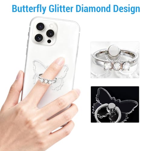 2PcsTransparent Phone Ring Holder,Clear Butterfly Phone Ring Grip