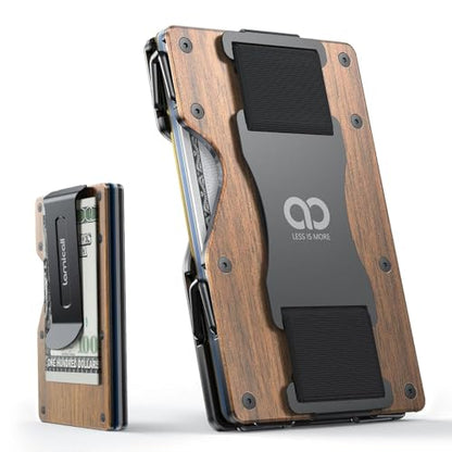 Lamicall Minimalist Metal Wallet for Men - [Mechanical Hinges] - color: Metallic Wood Grain - CLIP&STRAP