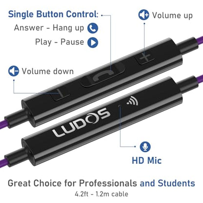 LUDOS Ultra iPhone Wired Headphones Earbuds Earphones with Lightning Connector Apple MFi Certified, 5 Years Warranty, for iPhone 14 13 12 11 Pro Max X XS XR 8 7 Plus with Microphone Control - Purple - color: Purple, style: Lightning