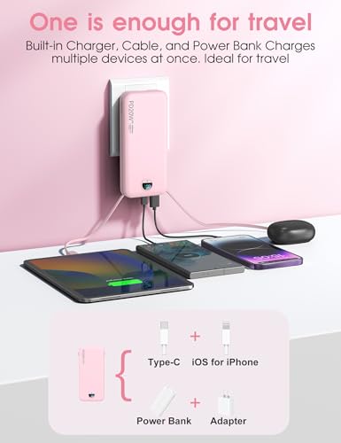citicr Portable Charger 10000mAh PD20W w/Built-in Cables & Wall Plug Pink - color: Fairy Pink