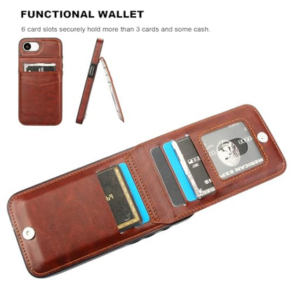 KIHUWEY for iPhone 17e/16e Wallet Case Card Holder Kickstand, Brown | Credit Card Slots, PU Leather, Magnetic Clasp, Flip Heavy Duty Protection Cover for Men and Women - color: Brown