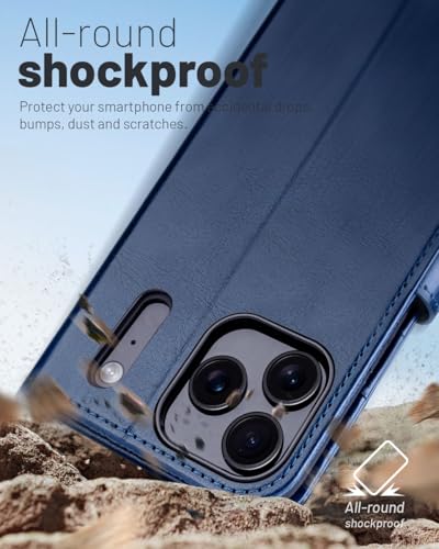 OCASE Compatible with iPhone 17 Pro Wallet Case, PU Leather Flip Folio Case with Card Holders RFID Blocking Kickstand [Shockproof TPU Inner Shell] Phone Cover 6.3 Inch 2025, Blue - color: Blue