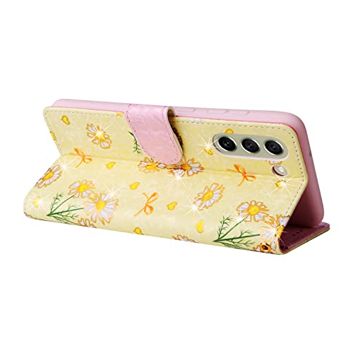 UEEBAI Wallet Case for Samsung Galaxy S22 5G, PU Leather Phone Case Kickstand RFID Blocking Flip Case Card Slots Wrist Strap Relief Engraved Pattern Magnetic Closure Flower Folio Case, Yellow Daisy - color: Yellow Daisy, size: Samsung Galaxy S22 5G