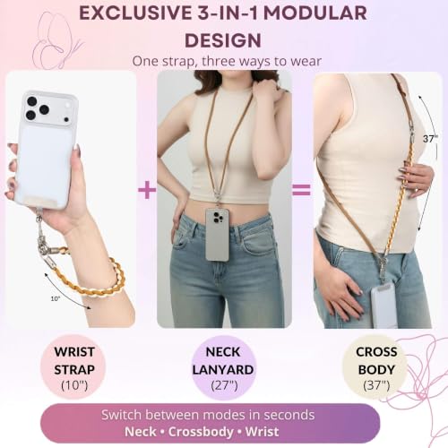 3-in-1 Crossbody Phone Lanyard, Cellphone Wrist Strap, Neck Holder for Travel, Dog Walking Accessories Anti-Theft - color: Khaki